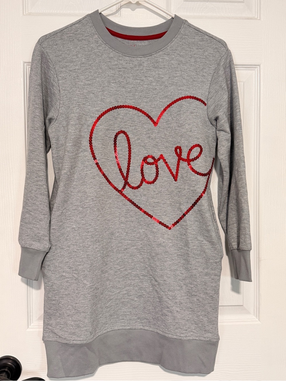 Cat & Jack Gray Sweatshirt Dress with Red Sequin Heart "Love"